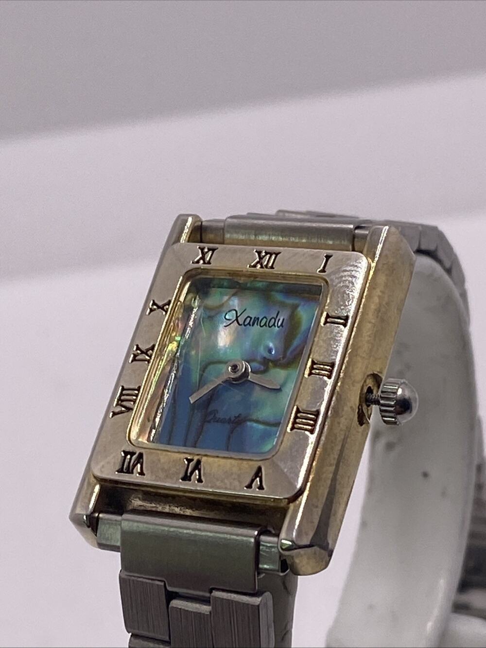 Xanadu Vintage Gold Tank Watch Abalone Dial Works New Battery